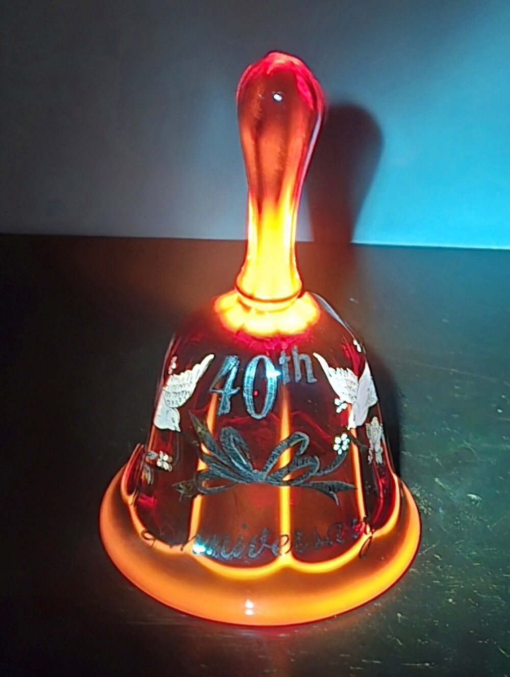 Vintage Viking Glass Ruby Red Amberina 40th anniversary commemorative glass bell